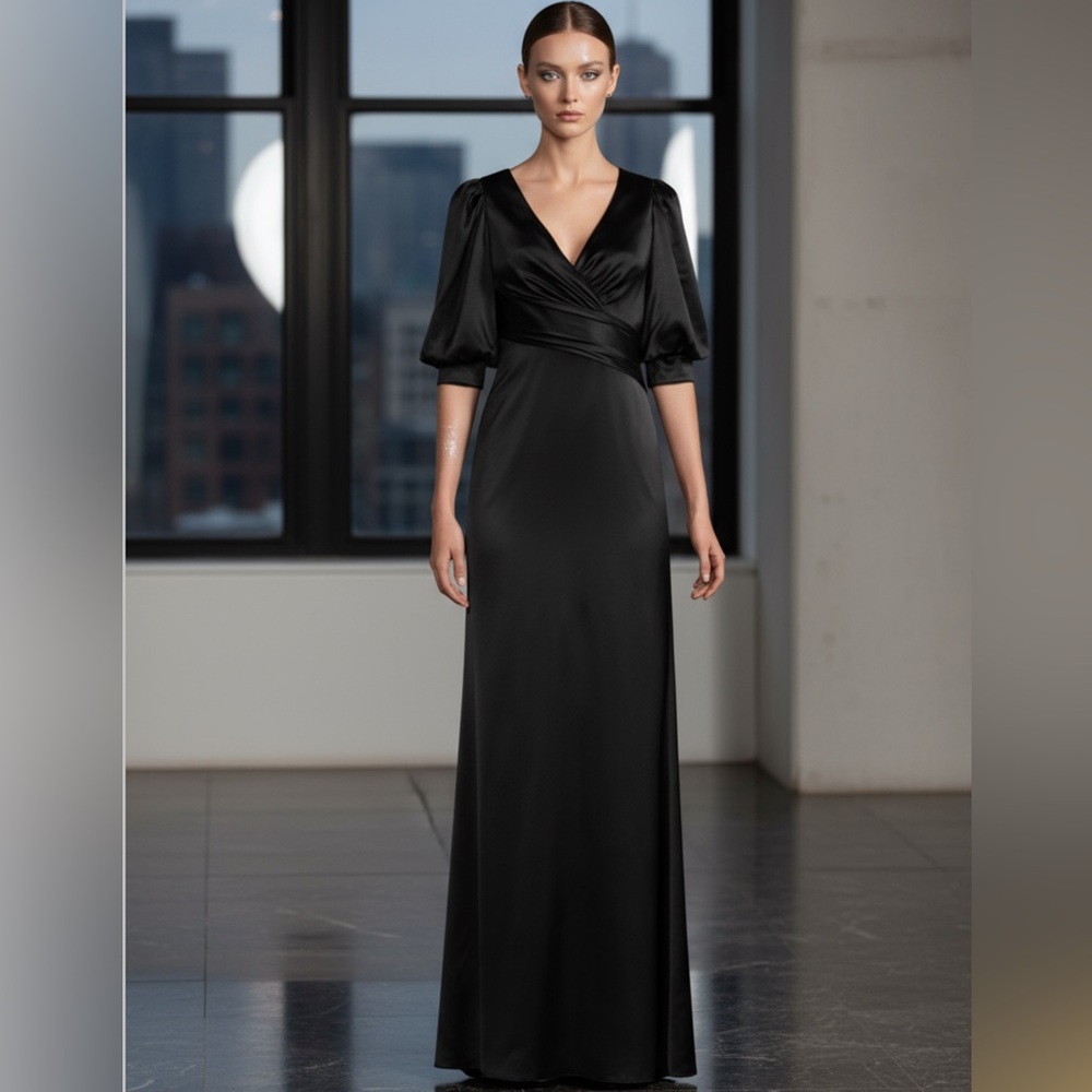 NWT-Aidan Mattox Puff Sleeve Satin Gown